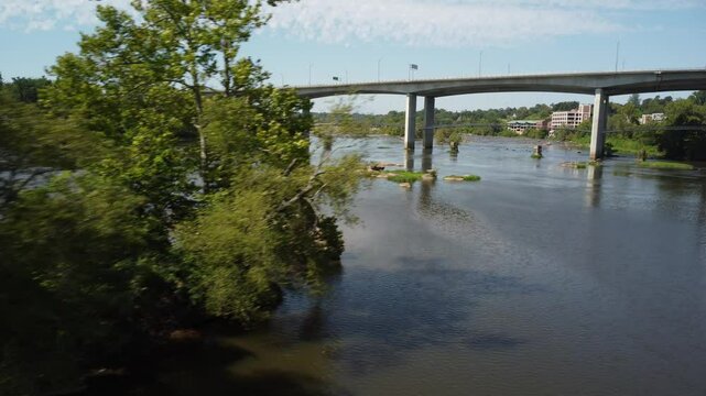 Suspension bridge James River drone footage