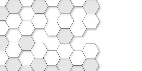Abstract white background with hexagon and hexagonal background. Luxury white pattern with hexagons. abstract 3d hexagonal background with shadow. 3D futuristic abstract honeycomb mosaic background.