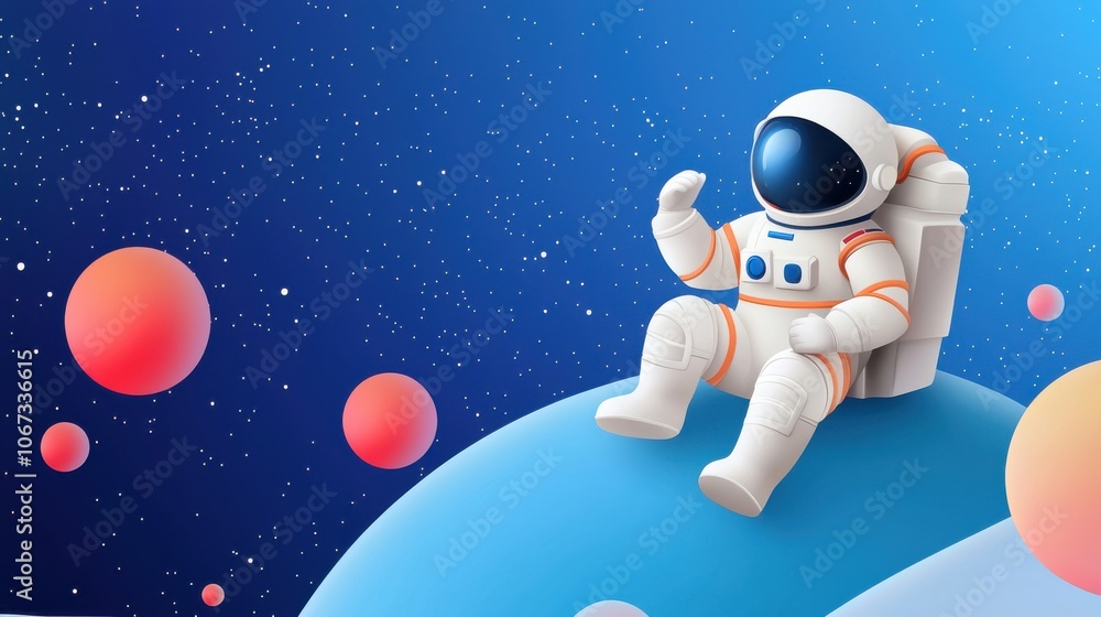 Poster astronaut exploring a colorful alien planet