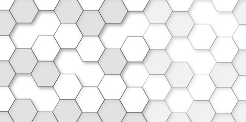 Abstract white background with hexagon and hexagonal background. Luxury white pattern with hexagons. abstract 3d hexagonal background with shadow. 3D futuristic abstract honeycomb mosaic background.