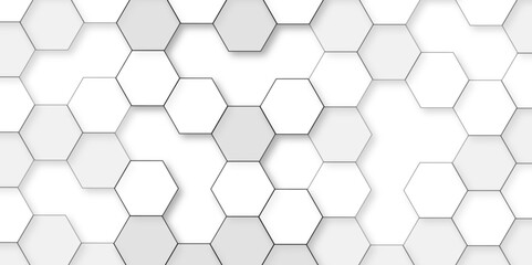 Abstract white background with hexagon and hexagonal background. Luxury white pattern with hexagons. abstract 3d hexagonal background with shadow. 3D futuristic abstract honeycomb mosaic background.