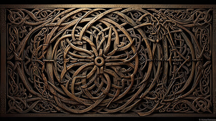 A detailed Celtic knotwork design.