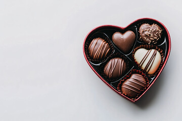 open heart shaped box filled with assorted chocolates
