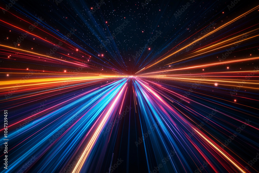 Poster colorful light trails creating a dynamic abstract space scene