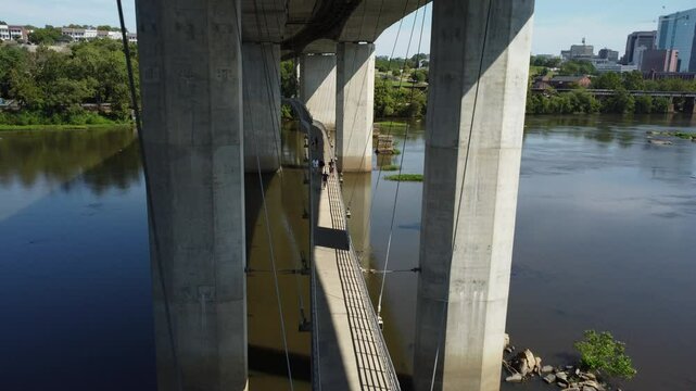 Suspension Bridge drone footage downtown Richmond VA