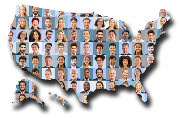 Portraits von Business Menschen auf Landkarte der USA