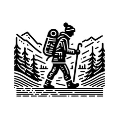 climb hiking Tribal art style engraved vintage design vector