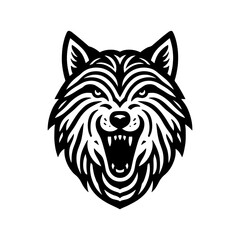  wolf head roaring Tribal art style engraved vintage design vector