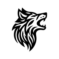 Fototapeta premium wolf head side view roaring Tribal art style engraved vintage design vector