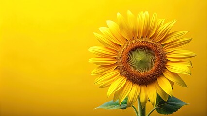 Obraz premium A radiant sunflower against a cheerful yellow background, offering space for custom text or designs. Perfect for summer and nature-themed creative endeavors. Let your ideas shine!