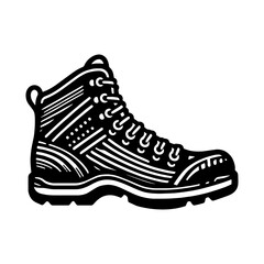 Hiking Boots Tribal art style engraved vintage design vector