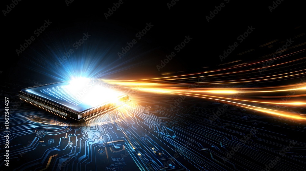 Poster vibrant ai embedded chip with light rays