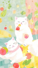 Cute anime summer cats art painting outdoors.