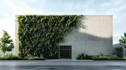 Minimalist Warehouse Facade with a Touch of Greenery