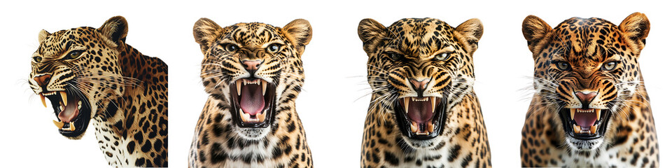 Obraz premium Set of a snarling leopard, isolated on a transparent background.