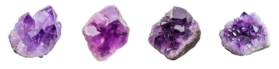 Set of an amethyst gemstone, isolated on a transparent background.