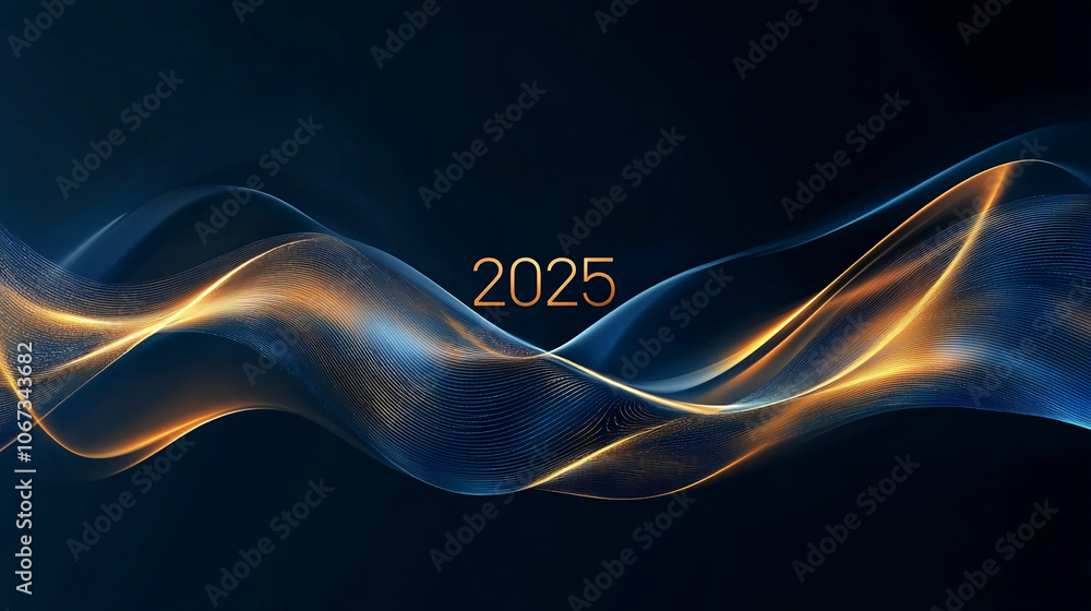 Aufkleber a digital rendering of a gold and blue wave with the year 2025 in the center