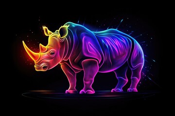 Fototapeta premium Neon Rhino on Black Surface