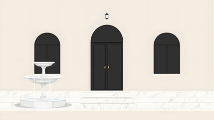 Fototapeta premium 20241105215903list 7 Fountain of Blessings :mosque illustration. A marble fountain graces the mosque courtyard. Water flows gently, symbolizing purification and renewal. 