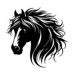 Silhouette of  a Horse head Vector Art illustration with a white background