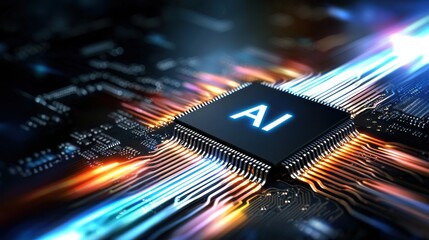 Bright AI Microchip with Glowing Connection Effect