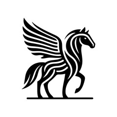 flying horse pegasus Tribal art style engraved design vector