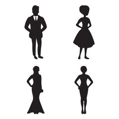 a silhouette of a man and a woman in a dress. silhouettes of people