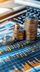 Stacks of coins on a financial graph, symbolizing investment growth and economic progress.