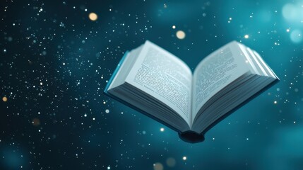 Floating Book in a Starry Galaxy Background