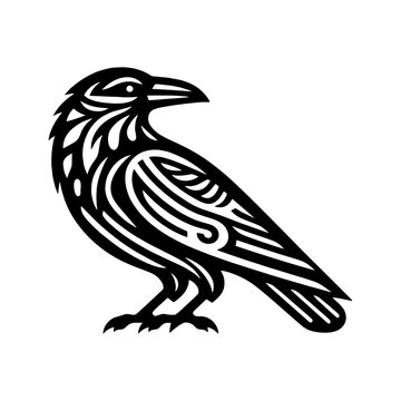 raven bird side view tribal art style engraved vintage design vector