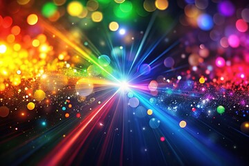 Fototapeta premium Bright, colorful flares emerge on a black background in this 4K animation, featuring exquisite bokeh lights that produce stunning light leaks and dazzling rainbow effects.