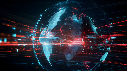 Fototapeta premium Global network visualization with data streams and digital globe