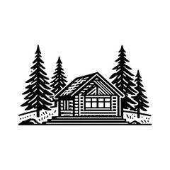 Obraz premium cabin with pine tree logo vintage icon design vector