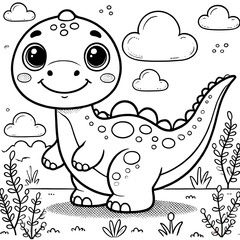 Obraz premium Cute cartoon dinosaur coloring page for kids adorable dino illustration