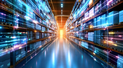 vibrant inventory system illustration showcasing dynamic warehouse