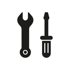 Wrench and Screwdriver Silhouette Icon for Repair Services. Tools Sign for Technical Maintenance and Support Glyph Symbol. Isolated Vector Illustration