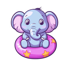 Fototapeta premium Cute Elephant on a Pink Pool Float