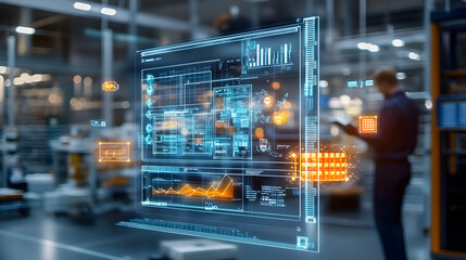 Inventory tracking system with digital interface and worker in background
