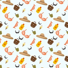 Bikini wearing beach set seamless pattern on background.