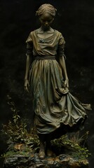 Bronze Sculpture of a Woman in a Flowing Dress - A Study in Melancholy