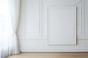 big white framed print on a barok style wall, 