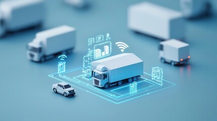 Obraz premium Warehouse with smart tracking sensors, automated stock management, 3D illustration