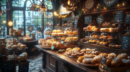 Delight in the art of pastry exploring the tempting selection of artisan baked goods in a charming bakery