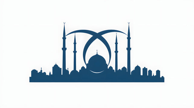 Eternal Symbol: The mosque icon seems to touch the sky. Its azure color evokes infinity. The surrounding space awaits custom text. isolate on white background 