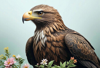 Obraz premium An eagle sits in a dense forest, carefully observing its surroundings. A perfect scene of wildlife and predators 