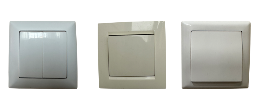 Set of three light switches isolated on transparent background.