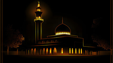 Nighttime Silhouette: Against a dark backdrop, the mosque stands as a silhouette. The golden glow outlines its contours&mdash;the embodiment of faith. isolate on white background 