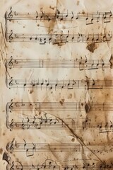 Fototapeta premium Vintage sheet music with coffee stains and aged paper texture.