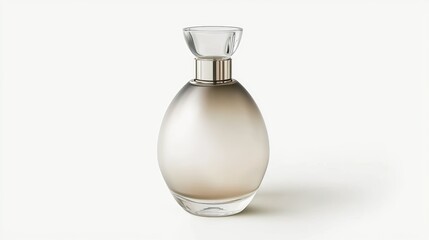 A bottle of perfume is sitting on a white background