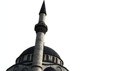 Starry Minaret: A single minaret reaches for the stars. The celestial backdrop adds a touch of mysticism. The white space invites personalized text. isolate on white background 